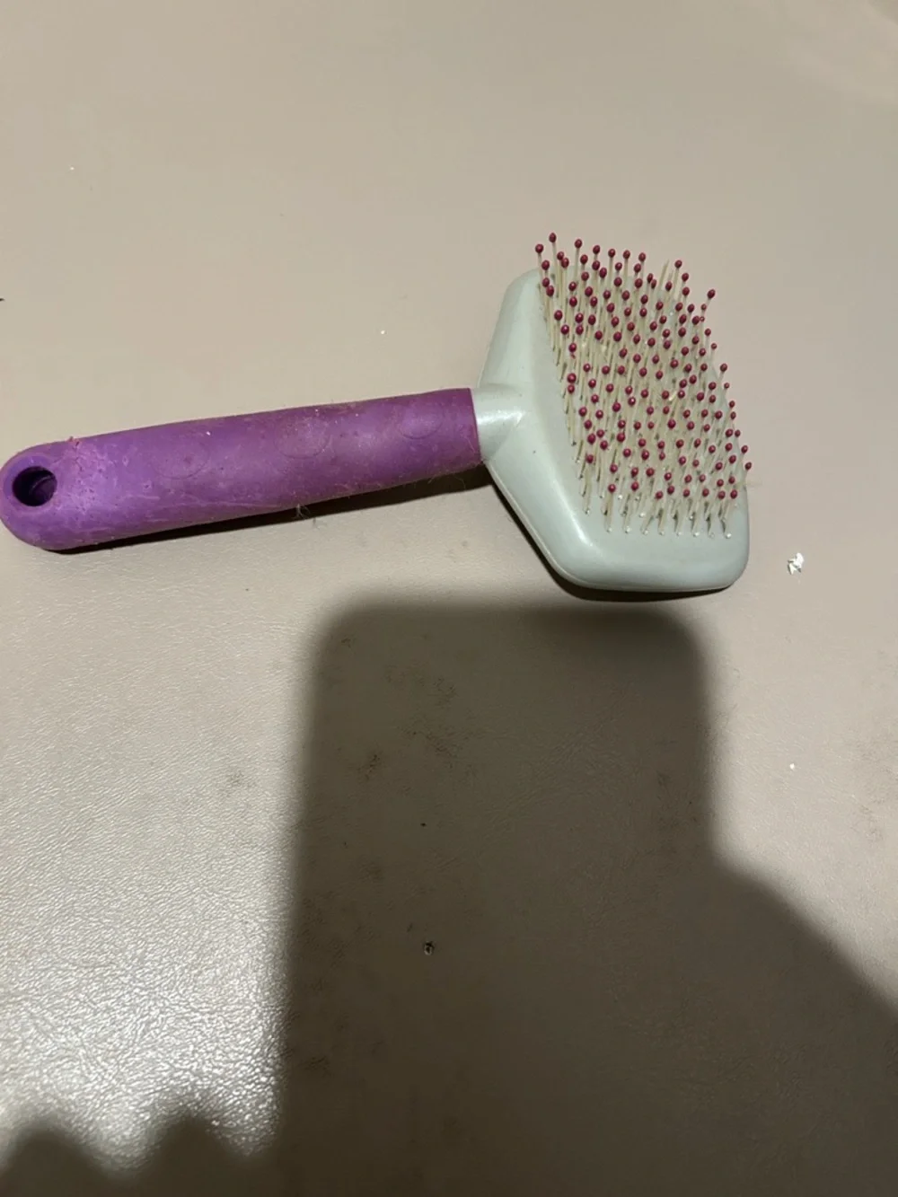 Pet Slicker Brush with Purple Handle and White Head